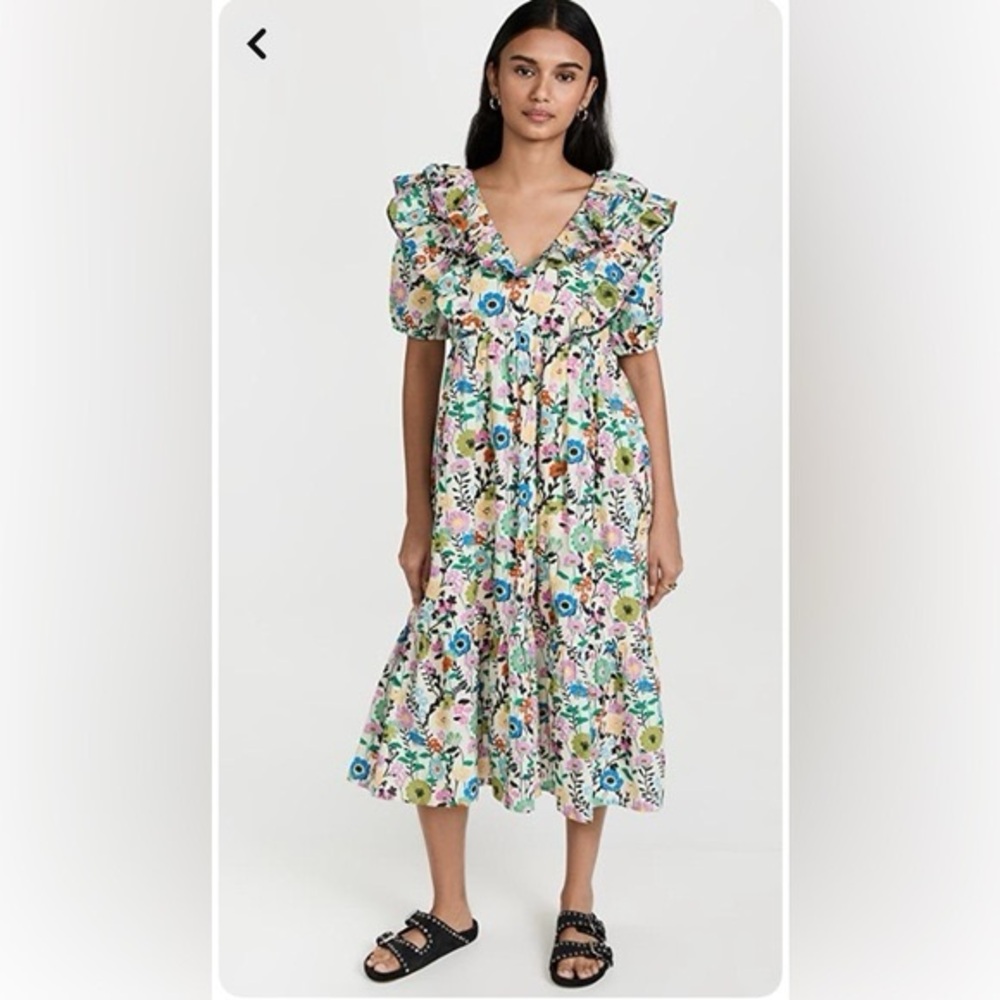 Ro’s Garden Visha Floral Ruffle Midi Dress Size Small